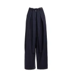 Maria Lucia Hohan Yuki Wide-Leg Pants in Navy Pinstripe | Wide leg pants | Coveti