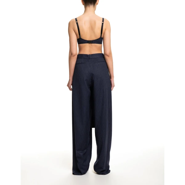 Maria Lucia Hohan Yuki Wide-Leg Pants in Navy Pinstripe | Wide leg pants | Coveti