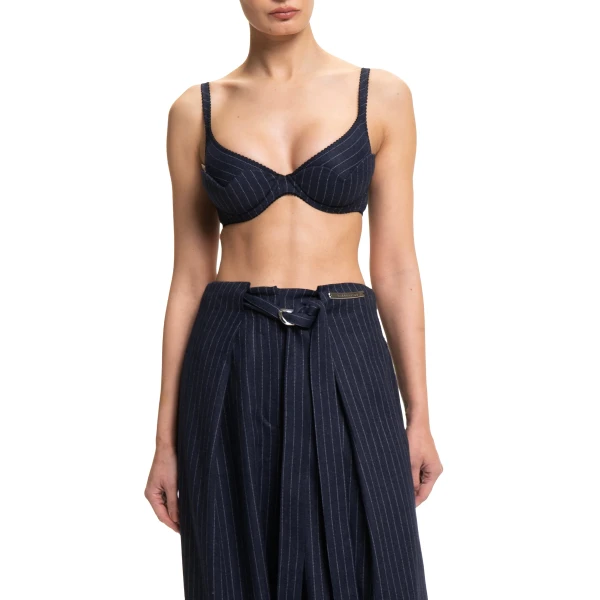 Maria Lucia Hohan Yuki Wide-Leg Pants in Navy Pinstripe | Wide leg pants | Coveti