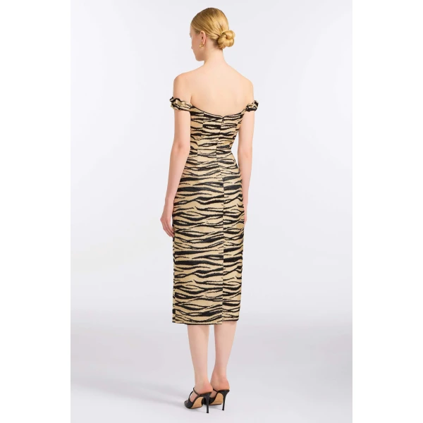 Markarian Amina Zebra-Striped Midi Dress, view 4 | Midi Dresses | Coveti