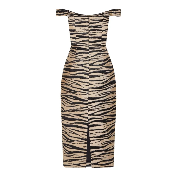 Markarian Amina Zebra-Striped Midi Dress, view 5 | Midi Dresses | Coveti