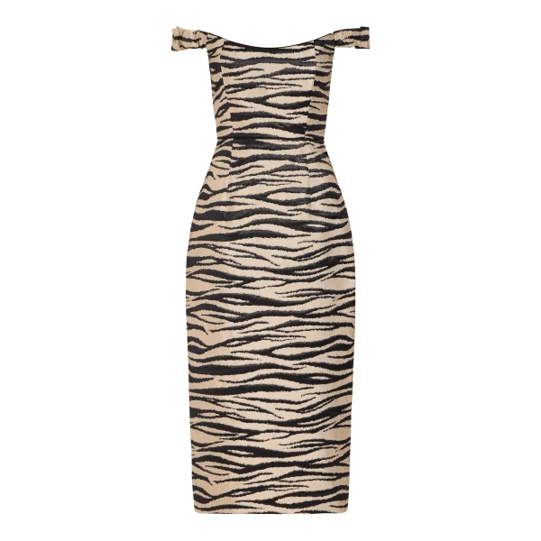 Amina Zebra-Striped Midi Dress