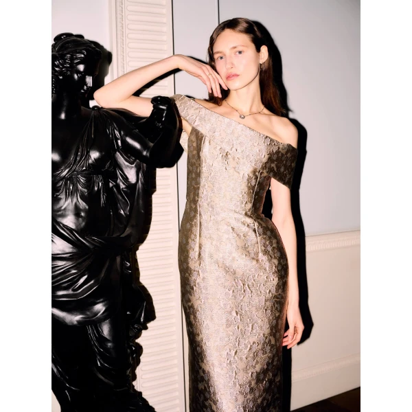 Markarian Clover Silver Gown, view 2 | Evening Gowns | Coveti