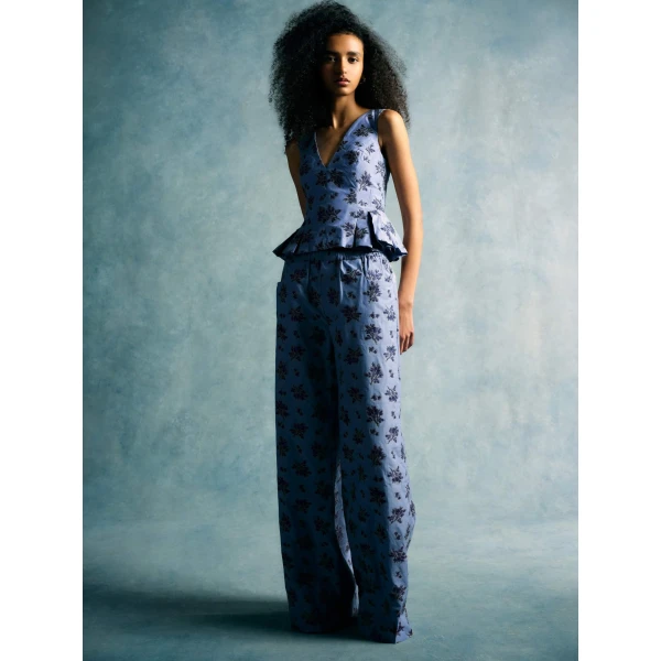 Markarian Ila Navy Bouquet Trouser, view 3 | Wide leg pants | Coveti