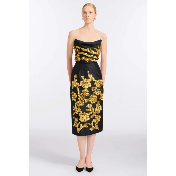 Markarian Lily Sequin Embellished Drape Top, view 2 | Sleeveless | Coveti