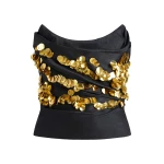 Markarian Lily Sequin Embellished Drape Top | Sleeveless | Coveti