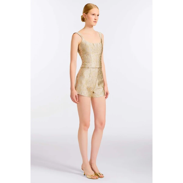 Markarian Maisie Silver Corset Top, view 3 | Sleeveless | Coveti