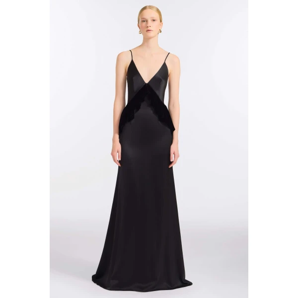 Markarian Neroli Black Satin and Velvet Gown, view 2 | Evening Gowns | Coveti