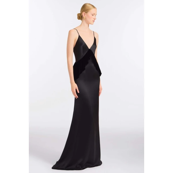 Markarian Neroli Black Satin and Velvet Gown, view 3 | Evening Gowns | Coveti