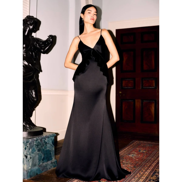Markarian Neroli Black Satin and Velvet Gown, view 6 | Evening Gowns | Coveti