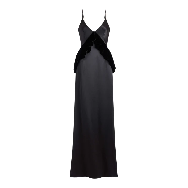 Neroli Black Satin and Velvet Gown