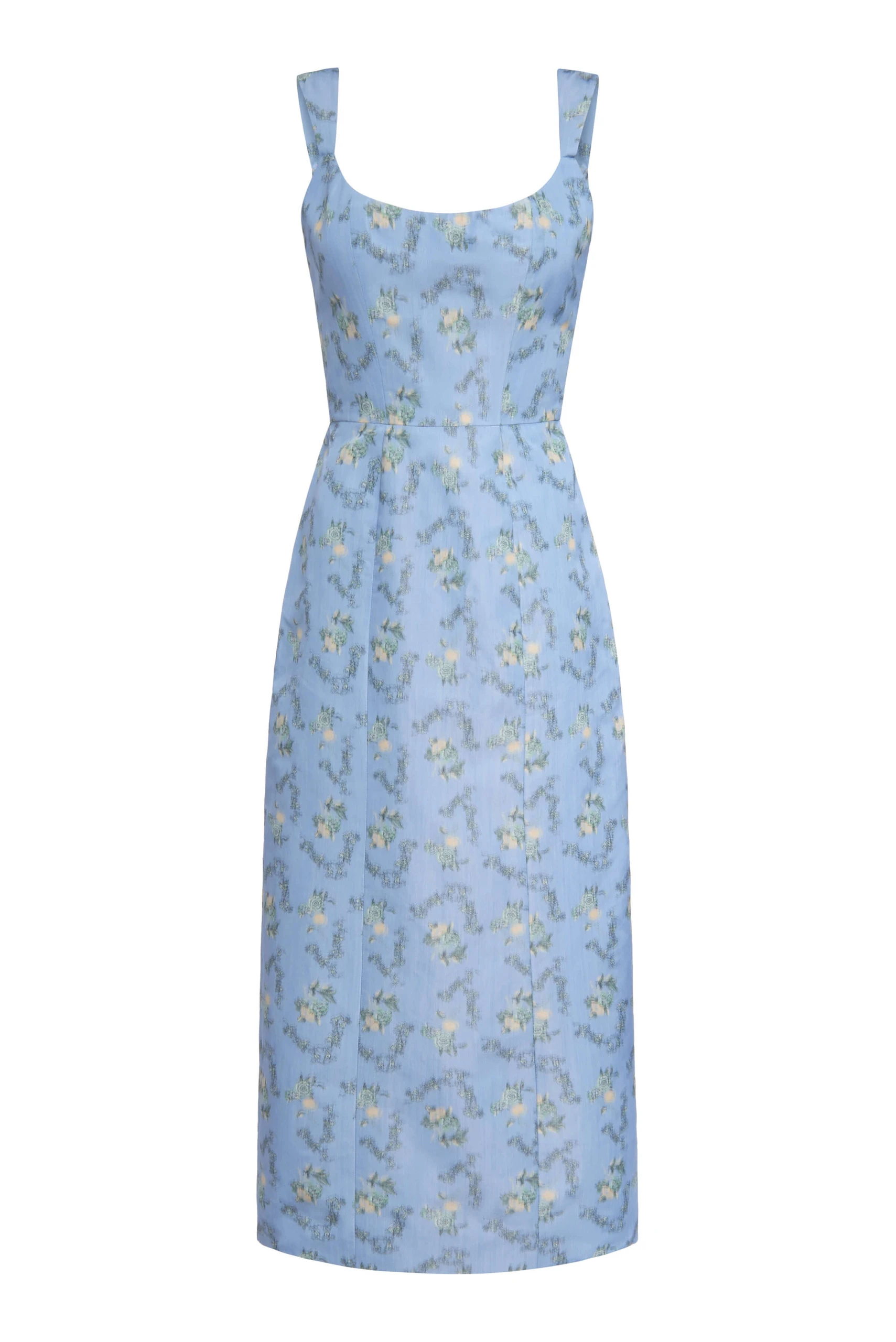 Markarian Numa Blue Floral Ikat Corset Midi Dress Markarian Numa Blue Floral Ikat Corset Midi Dress | Midi Dresses | Coveti