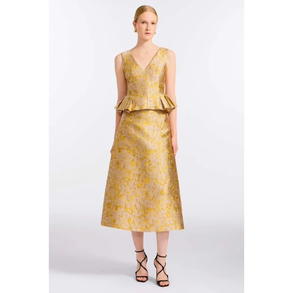 Markarian Pia Gold Midi Skirt, view 2 | Midi Skirts | Coveti