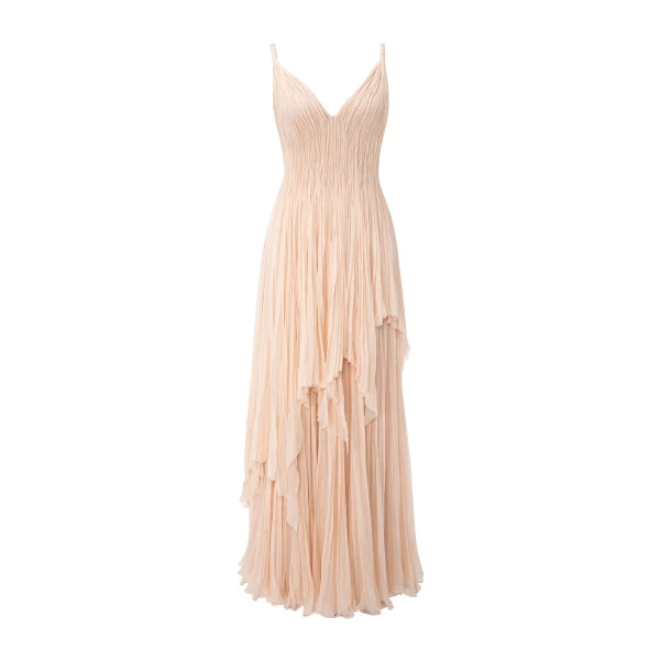 Marmar Halim A-Line Pleated Chiffon Dress With Layers | Evening Gowns | Coveti