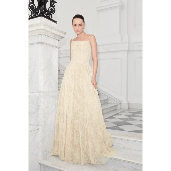 Marmar Halim A-Line Pleated Lace Dress | Evening Gowns | Coveti