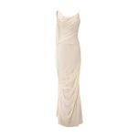 Marmar Halim Asymmetrical Draped Chiffon Dress in Ivory | Evening Gowns | Coveti