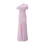 Marmar Halim Asymmetrical Draped Chiffon Dress in Pink | Evening Gowns | Coveti