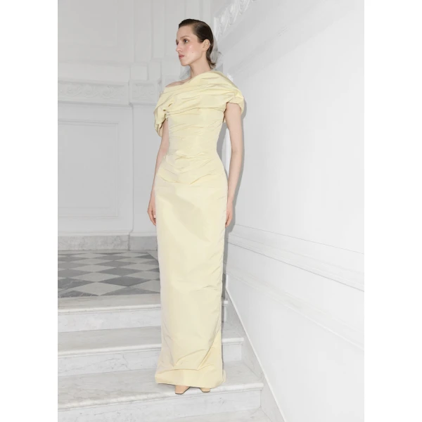 Marmar Halim Asymmetrical Draped Taffeta Dress | Evening Gowns | Coveti