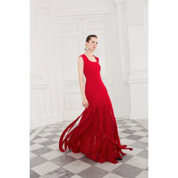 Marmar Halim Crepe Dress With Detailed Chiffon | Evening Gowns | Coveti