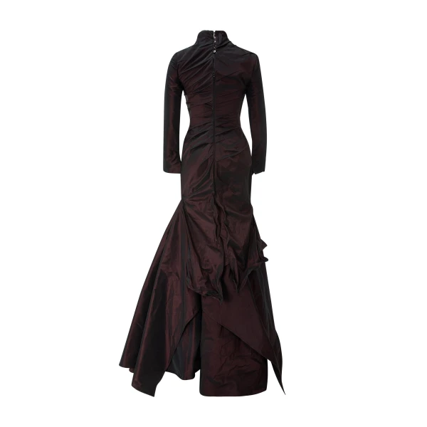 Marmar Halim High-Neck Draped Fish-Cut Taffeta Dress | Evening Gowns | Coveti