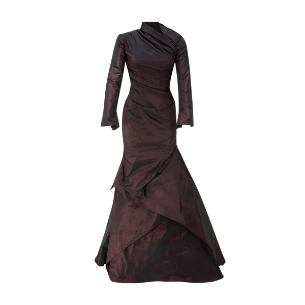 Marmar Halim High-Neck Draped Fish-Cut Taffeta Dress | Evening Gowns | Coveti