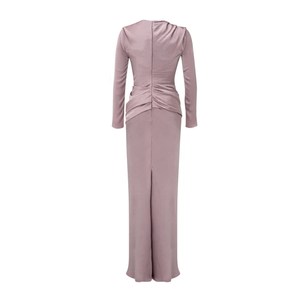 Marmar Halim High-Neck Draped Satin Dress | Evening Gowns | Coveti