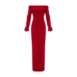 Marmar Halim Off-Shoulder Crepe Dress With Draped Outline | Evening Gowns | Coveti