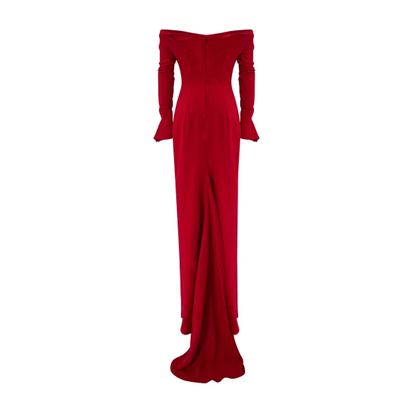 Marmar Halim Off-Shoulder Crepe Dress With Draped Outline | Evening Gowns | Coveti
