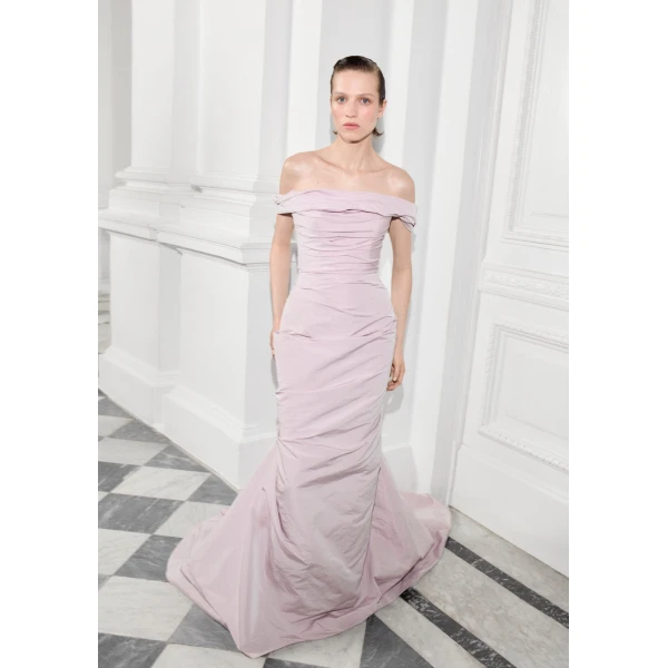 Marmar Halim Off-Shoulder Draped Taffeta Dress | Evening Gowns | Coveti