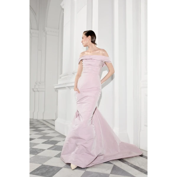 Marmar Halim Off-Shoulder Draped Taffeta Dress | Evening Gowns | Coveti