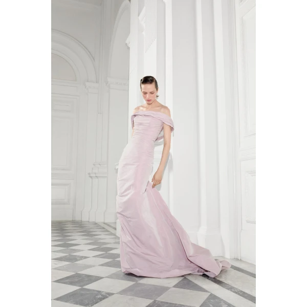 Marmar Halim Off-Shoulder Draped Taffeta Dress | Evening Gowns | Coveti