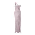 Marmar Halim One-Shoulder Pleated Silk Dress in Lilac | Evening Gowns | Coveti