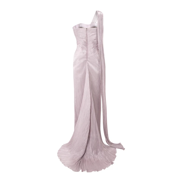 Marmar Halim One-Shoulder Pleated Silk Dress in Lilac | Evening Gowns | Coveti