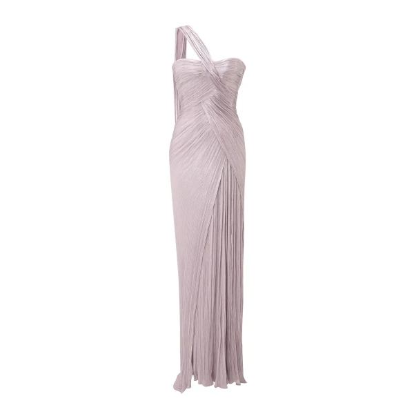 One-Shoulder Pleated Silk Dress in Lilac