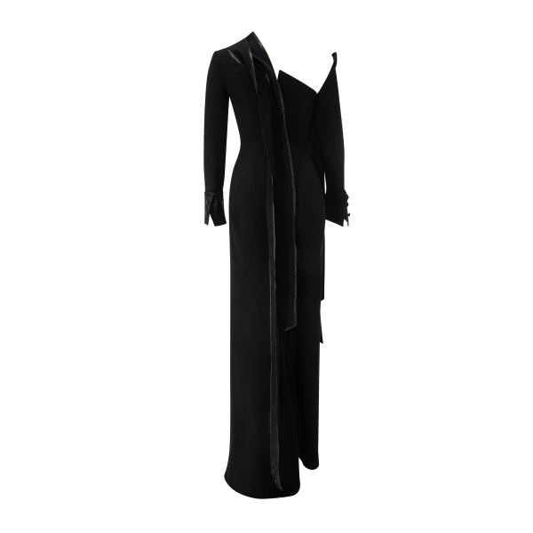 Marmar Halim Straight-Cut Crepe Dress With Embroidery | Evening Gowns | Coveti