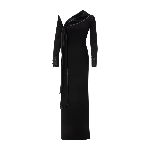 Marmar Halim Straight-Cut Crepe Dress With Embroidery | Evening Gowns | Coveti