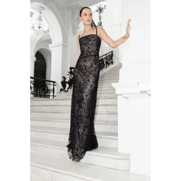 Marmar Halim Straight-Cut Embroidered Lace Dress | Evening Gowns | Coveti