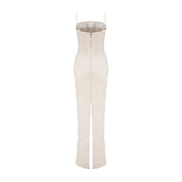 Marmar Halim Straight-Cut Pleated Silk Dress | Evening Gowns | Coveti
