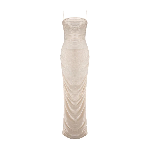 Straight-Cut Pleated Silk Dress