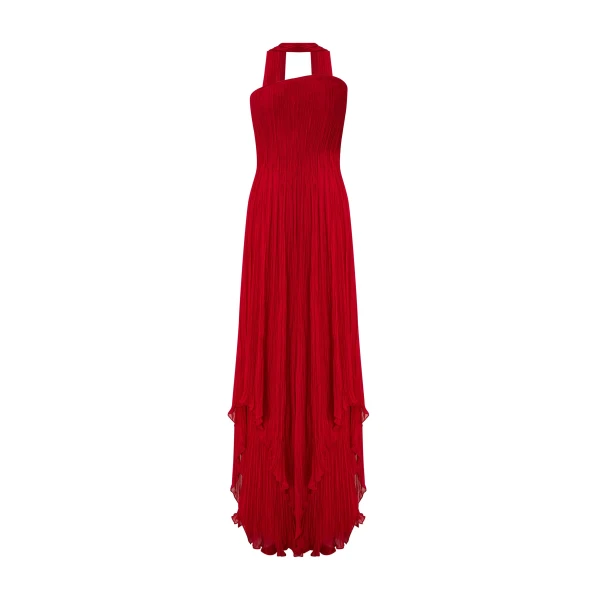 Marmar Halim Strapless Pleated Chiffon Dress With Scarf | Evening Gowns | Coveti