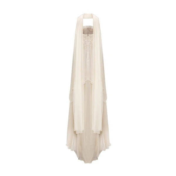 Marmar Halim Strapless Silk Chiffon Dress With Embroidery | Evening Gowns | Coveti