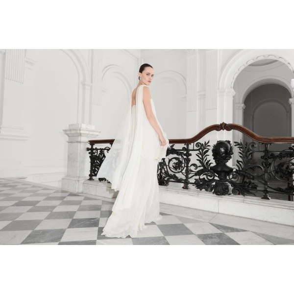 Marmar Halim Strapless Silk Chiffon Dress With Embroidery | Evening Gowns | Coveti