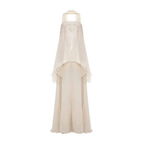 Strapless Silk Chiffon Dress With Embroidery