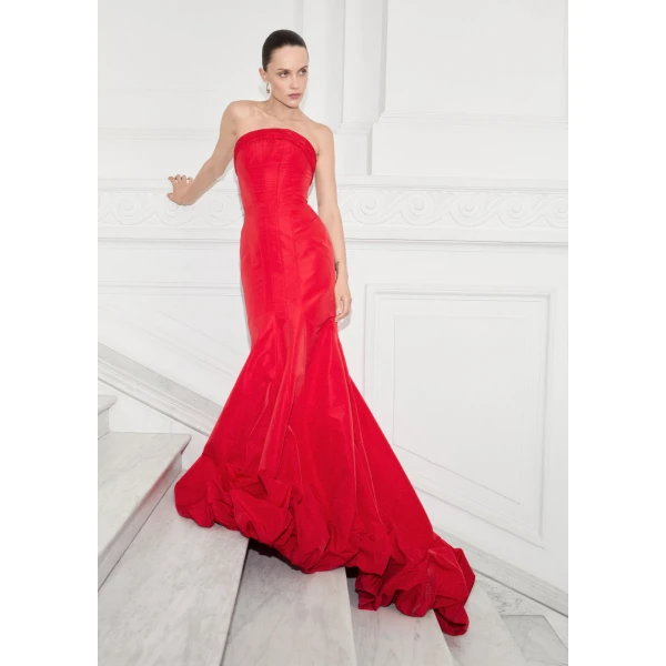 Marmar Halim Strapless Taffeta Fish-Cut Dress | Evening Gowns | Coveti