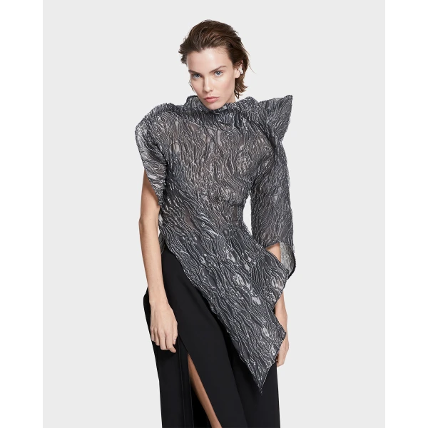Maticevski Scintilla Top in Grey | Off The Shoulder | Coveti