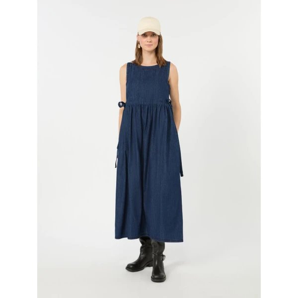 Max Mara Abano Cotton Denim Dress in Navy | Maxi Dresses | Coveti