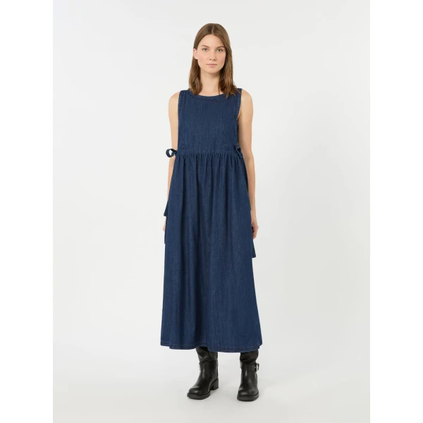 Max Mara Abano Cotton Denim Dress in Navy | Maxi Dresses | Coveti