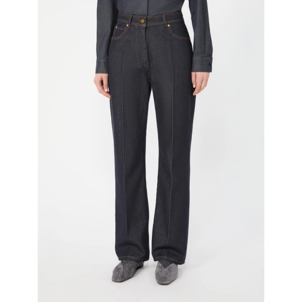 Max Mara Abbono Denim-Look Barrel-Leg Trousers in Midnight Blue | Denim | Coveti