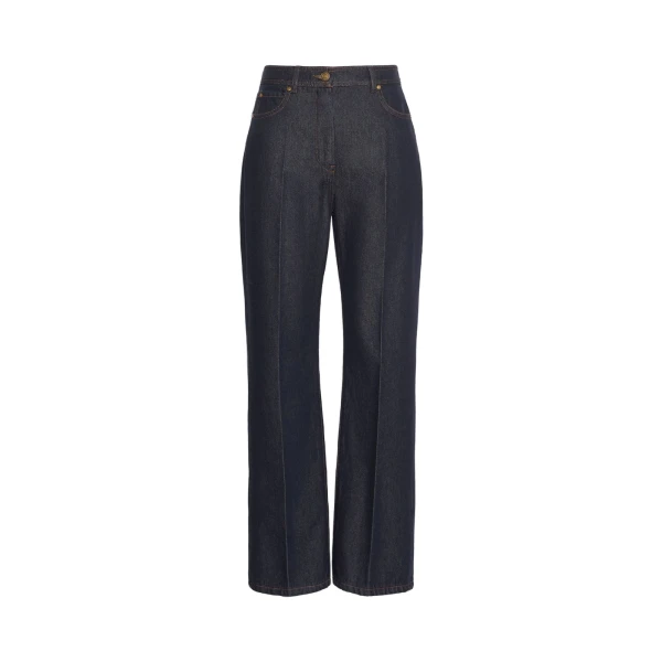Abbono Denim-Look Barrel-Leg Trousers in Midnight Blue