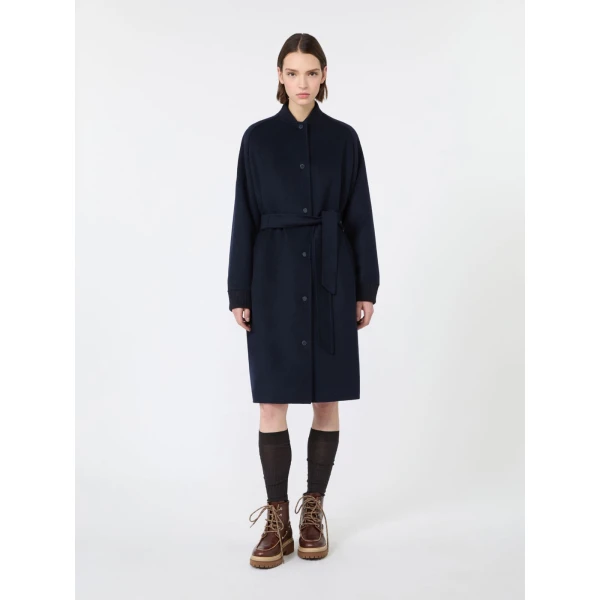 Max Mara Abbono Padded Double Wool Coat in Navy | Wool Coat | Coveti